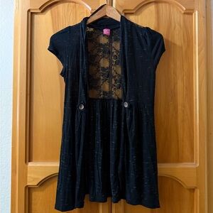 Tres Bien Black Short Sleeve Lace Cardigan